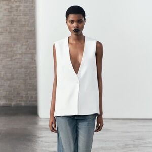 Zara Vented Vest ZW Collection Ecru White - Size Large NWOT